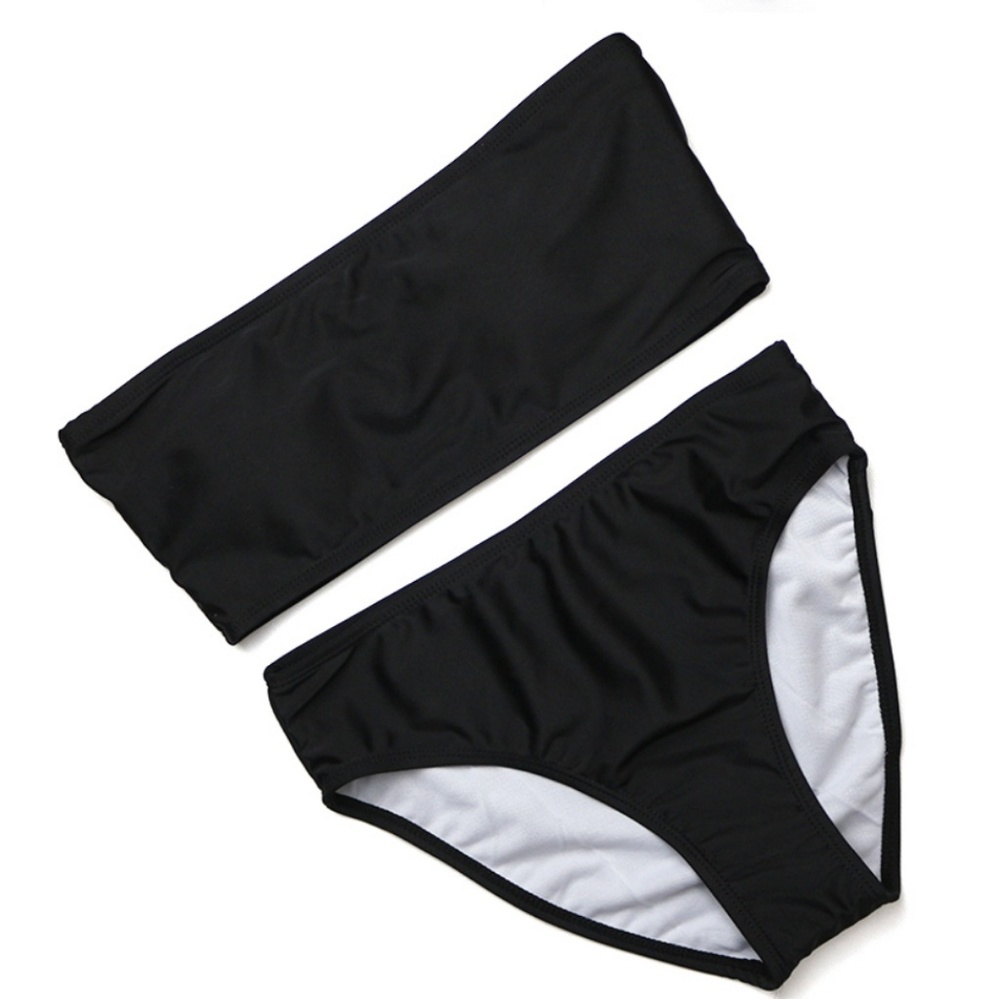 Strapless Solid Black Bikini - image 3